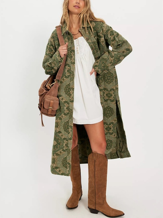 Free People Jackets & Blazers - Free People We The Free Brick Lane Jacquard Maxi Shirt Jacket XS 90s Whimsigoth